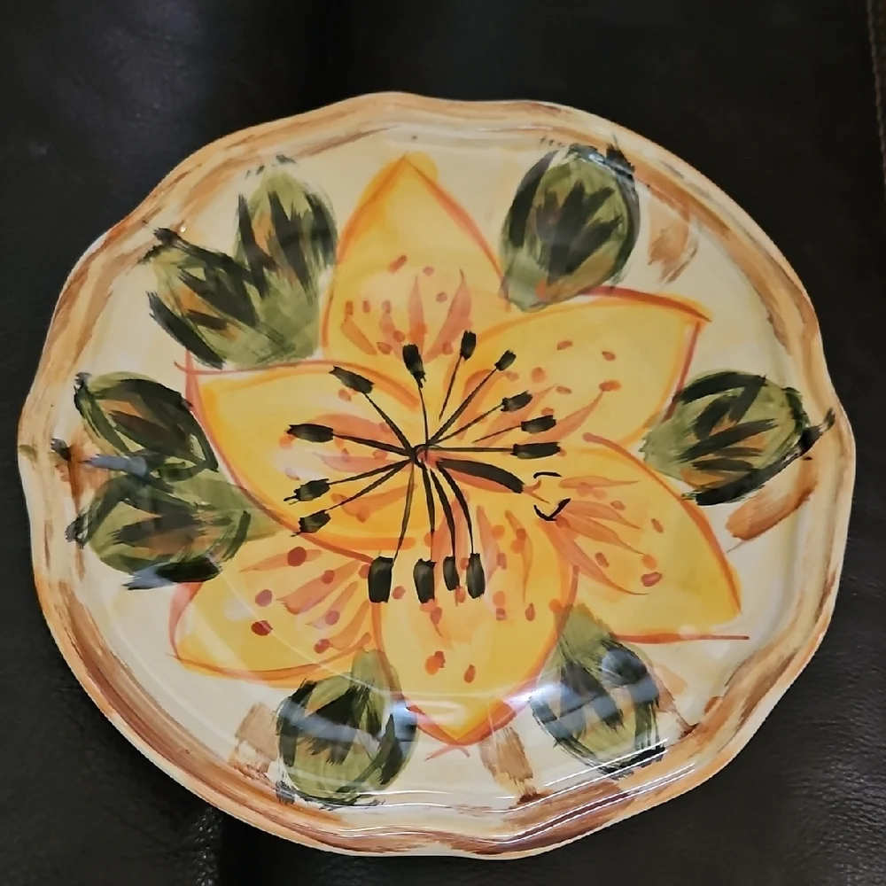 Hand-Painted Floral Yellow Flower Ceramic Salad Plate